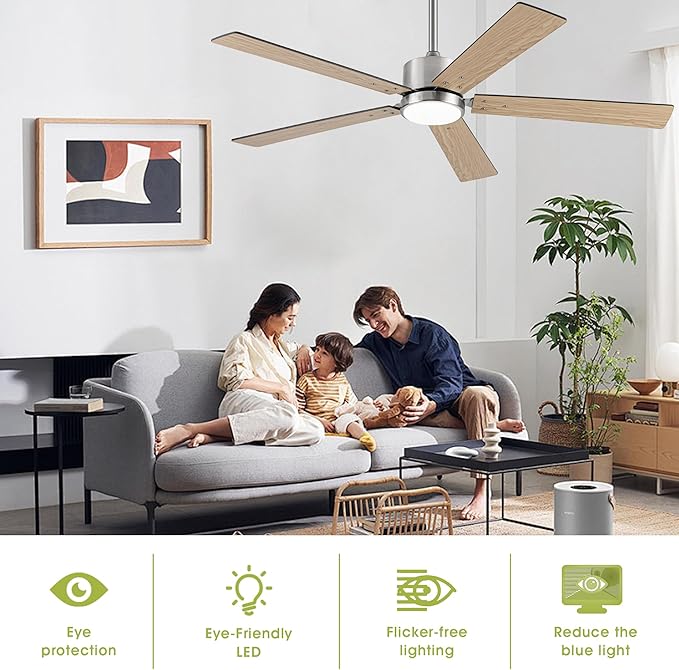 Ceiling Fans with Lights and Remote 52 Inch Modern Ceiling Fan with Quiet Reversible DC Motor Timer Black Ceiling Fan for Bedroom Living Room Dining Room Easy Installation