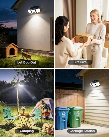 Brightown 4 Pack Solar Outdoor Lights with Motion Sensor, 223 LED 3 Head 270° Wide Angle Street Area Security Lights with Remote, IP65 Waterproof Flood Wall Lights with 3 Modes for Yard Outside
