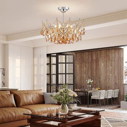 Crystal Ceiling Light Fixture, Modern Flush Mount Chandelier, 6-Lights Crystal Close to Ceiling Light, Chrome Hallway Light Fixtures for Bedroom Kitchen Entryway Bathroom Dining Room Living Room
