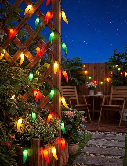 35 LED Multicolor Chili Pepper Lights, 13.6Ft Christmas Outdoor String Lights with Warm White Bulbs, Plug in Fairy Lights for Party Kitchen Patio Garden Decor, Cook Off Decorations for Cinco De Mayo