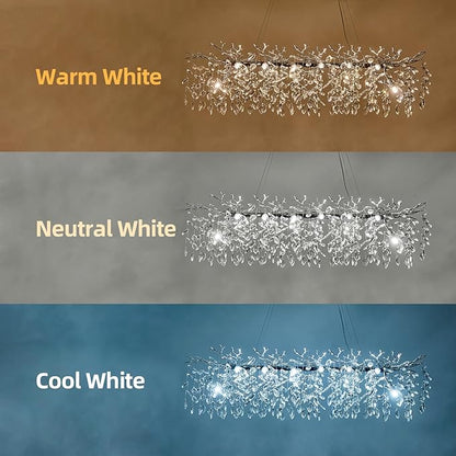 Modern Tree Branch Crystal Chandelier 47.2" Sliver Large Rectangular Pendant Lighting 14-Light K9 Crystal Chandeliers for Dining Room Kitchen Living Room Foyer Entryway (Sliver, L47.2"-Rectangle)