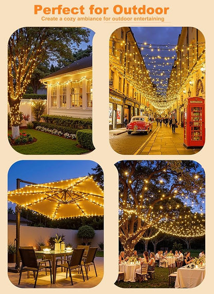 Minetom Solar String Lights Outdoor Waterproof- 40 FT 100 LED Solar Powered String Lights with 8 Lighting Modes, IP65 Waterproof Solar Christmas Lights for Outdoor Outside Tree Party Decor, Warm White