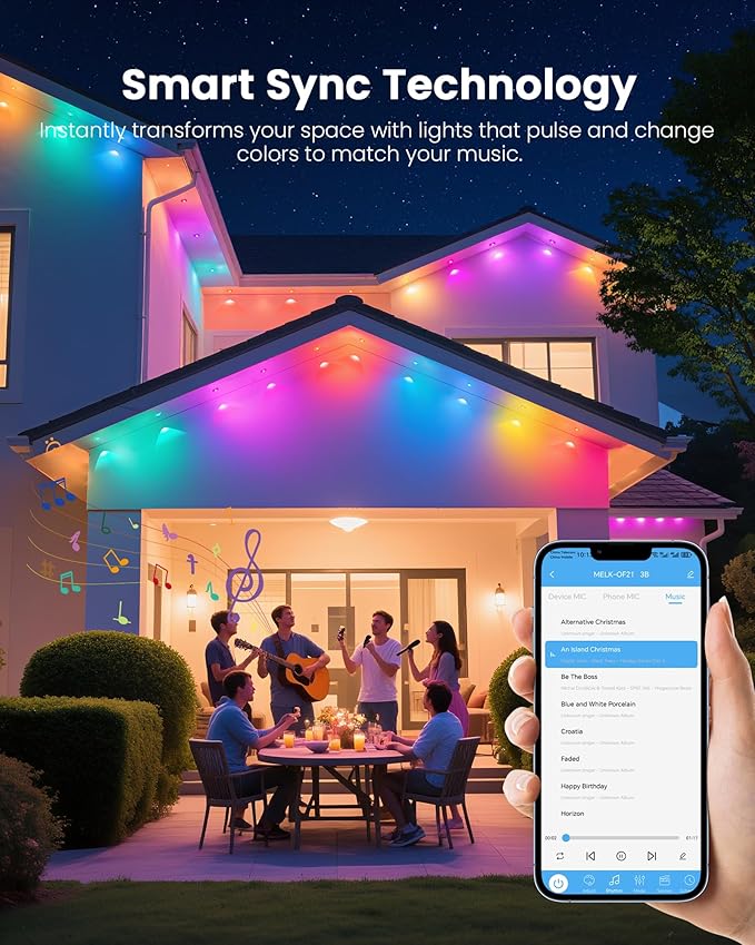 KISUFU 50FT Permanent Outdoor Lights for House, 24V RGB+IC Smart Outside Lights with 221 Modes, App & Remote Control, IP68 Waterproof, Year-Round Roof & Eaves Lighting for Valentine, Holidays (50FT)