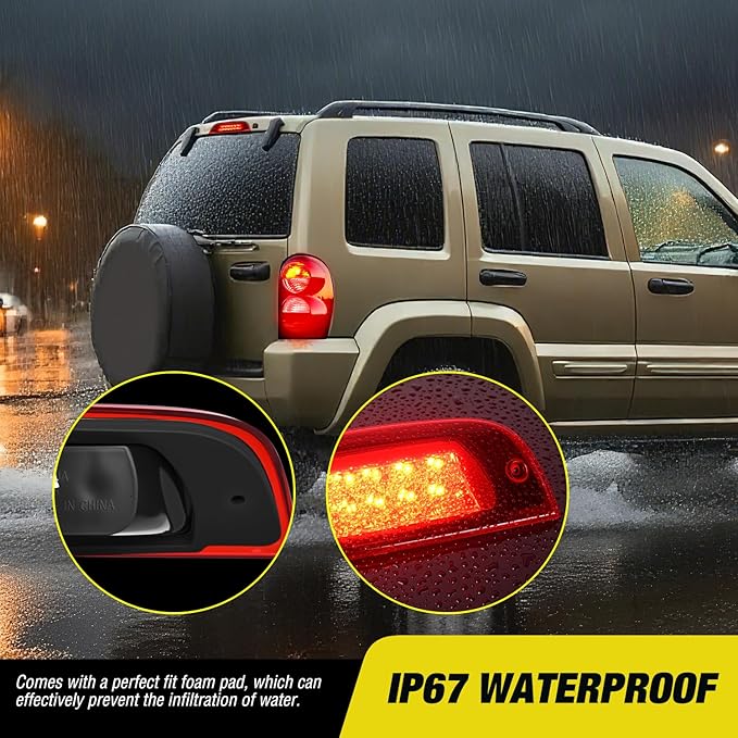 Nilight Third Brake Light Tail High Mount 3rd Stop Lights Red Lens Compatible with Jeep Liberty 2002 2003 2004 2005 2006 2007 Van SUV Rear Center Cab Lamp