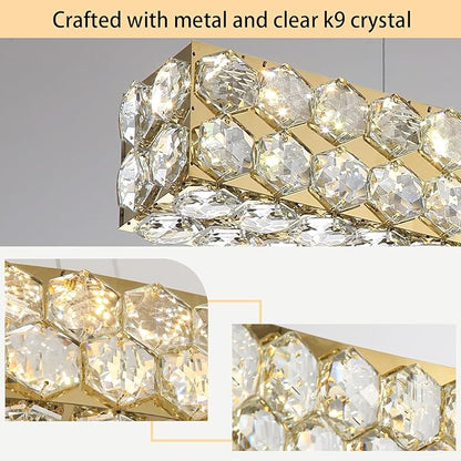24'' Modern Crystal Chandelier for Dining Room Ceiling Light Fixture for Living Room Hallway Lighting LED Dimmable with Remote Gold