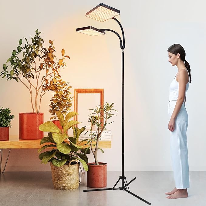 FECiDA 2026 2Head Grow Lights with Upgraded Stand, Big Coverage Grow Lights for Indoor Large Plants, Bonsai Tree, 4/8/12/16/20 Hr Timer, 50 Watt Power Draw, NO Need Adapter, 24"-76" Height Adjustable