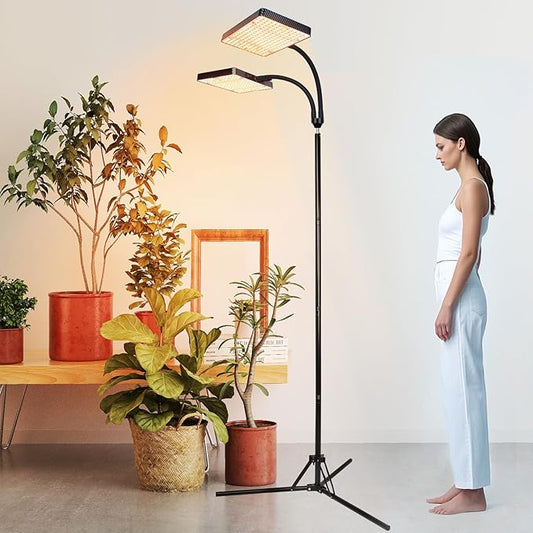 FECiDA 2026 2Head Grow Lights with Upgraded Stand, Big Coverage Grow Lights for Indoor Large Plants, Bonsai Tree, 4/8/12/16/20 Hr Timer, 50 Watt Power Draw, NO Need Adapter, 24"-76" Height Adjustable