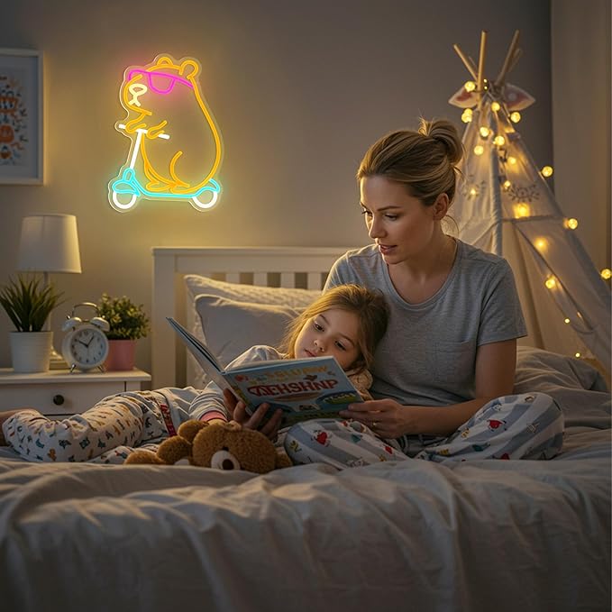 Capybara Neon Sign Animal Shape Led Capybara Neon Light for Wall Decor Dimmable Led Light Neon Sign for Children's Room Party Decor Birthday Gift for Kids