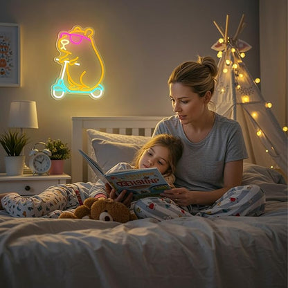 Capybara Neon Sign Animal Shape Led Capybara Neon Light for Wall Decor Dimmable Led Light Neon Sign for Children's Room Party Decor Birthday Gift for Kids