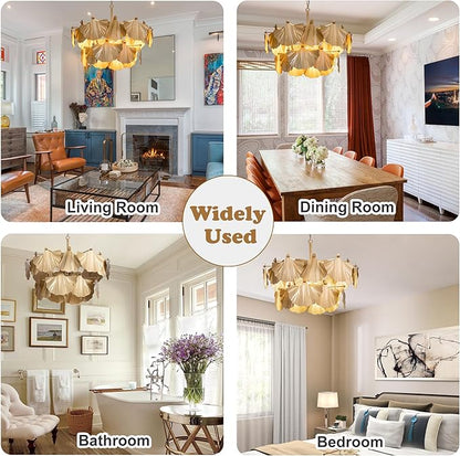 TOCHIC Gold Vintage Chandelier, 8 Lights Rustic Chandeliers for Dining Room, Modern Farmhouse Chandelier with Ginkgo Leaves, Ceiling Light Fixture for Living Room Bedroom Entryway W-25.98"