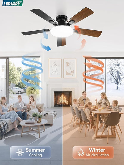 42 Inch Ceiling Fan with Lights and Remote, 30W 12" LED Panel Flush Mount Ceiling Fan, 6-Speed Quiet DC Motor Modern Low Profile Ceiling Fan with Reversible Blades for Bedroom, Bedroom, Patio