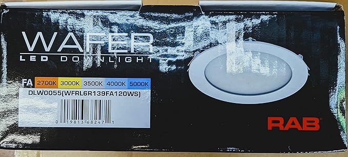 RAB Lighting WFRL-Field-Adjustable Edge-Lit LED Downlight-Canless Wafer Design-Black/White Trim-5CCT Selectable 2700K-5000K-90 CRI-Wet Rated/Dimmable for Modern Ceilings (WFRL6R139FA120WS, 1)