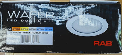 RAB Lighting WFRL-Field-Adjustable Edge-Lit LED Downlight-Canless Wafer Design-Black/White Trim-5CCT Selectable 2700K-5000K-90 CRI-Wet Rated/Dimmable for Modern Ceilings (WFRL6R139FA120WS, 1)