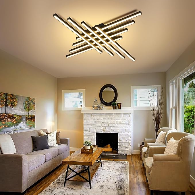 47" Black Modern LED Ceiling Light with Remote 3000K/4500K/6000K Close to Ceiling Lights Creative Design Ceiling Lamp for Bedroom Living Room Kitchen Hallway Dining Room(128W, 8 Lights)