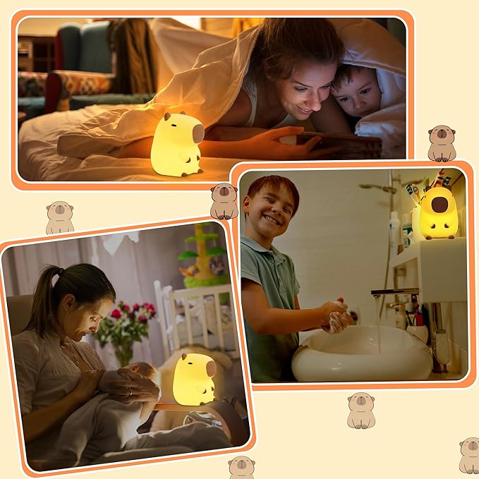 Capybara Night Light, Capybara Gifts for Kid Friend, Animal Squishy Silicone Nursery Lamp with Timer Dimmable, Rechargeable Bedroom Bedside Decor Birthday Graduation Xmas Present for Boy Girl