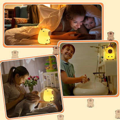 Capybara Night Light, Capybara Gifts for Kid Friend, Animal Squishy Silicone Nursery Lamp with Timer Dimmable, Rechargeable Bedroom Bedside Decor Birthday Graduation Xmas Present for Boy Girl
