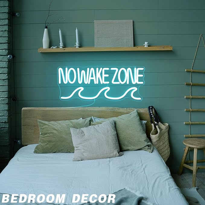 No Wake Zone Sign Surfer Nautical Neon Light for Home Decor Lake House Wall Art Coastal Cowgirl Beach Room Decor Man Cave Gift for Boaters and Lake Life(16.7 * 6.7inch)