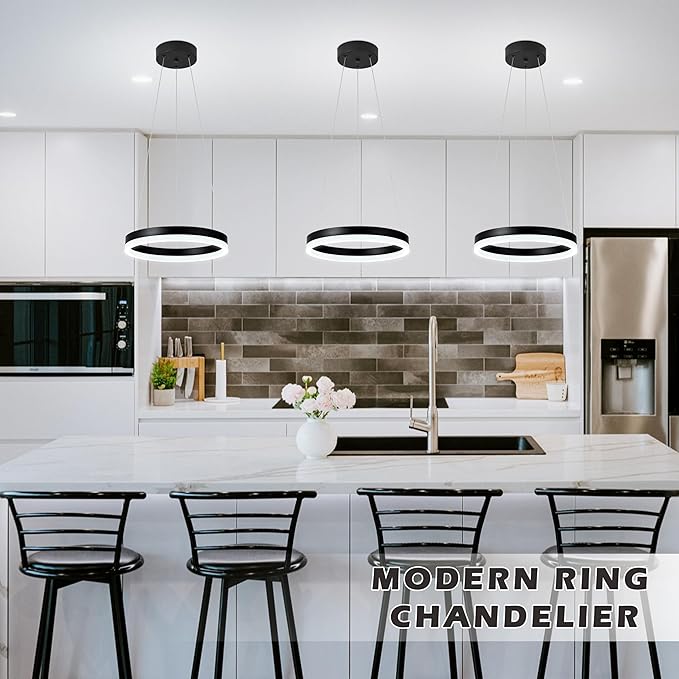 12" Black Led Ring Chandelier Ring Modern Led Chandelier 3 Pack Modern Pendant Lights Led Pendant Lights Adjustable Height Light Contemporary Light Fixture for Kitchen Island Dining Room