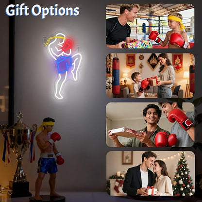 OkiyiD Muay Thai Neon Sign for Men, Martial Arts Wall Decor Combat Sports Theme Room Decor with USB Power & Hanging Chain, Ideal MMA Gifts for Bedroom, Game Room, Man Cave and Club Lighting Atmospher