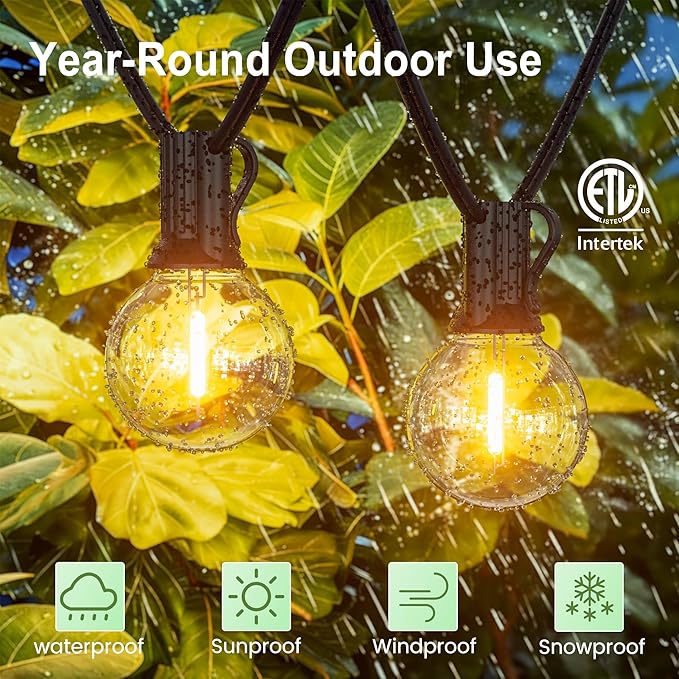SUFEIMAS Outdoor-String-Lights-Patio-LED-Light-Outside 30FT Waterproof Dimmable Remote Outdoor Lighting 28 Globe G40 LED Bulbs Hanging Lights Connectable for Backyard Porch Party 12 inch Far Apart