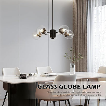 Bagood 5-Light Globe Sputnik Chandelier Black Mid Century Sputnik Chandeliers Dimmable Globe Pendant Light Matte Black Finished with Clear Glass Lampshade Chandeliers for Dining Room