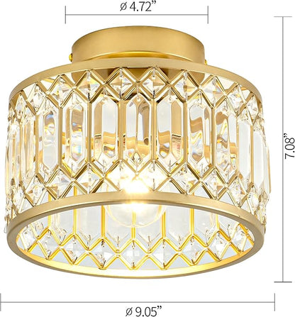 Rpzloila Crystal Ceiling Light, Modern Semi Flush Mount Ceiling Light, Gold Crystal Chandelier for Kitchen Bedroom Bathroom Entryway (Bulb not Included)