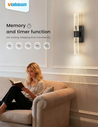 VOLISUN Battery Operated Wall Sconces Set of Two,Black Sconces Wall Decor Set of 2,Wireless Wall Sconces with Remote,Rechargeable Wall Light for Living Room,Bedroom,Bathroom,Vanity (15.3 inch)