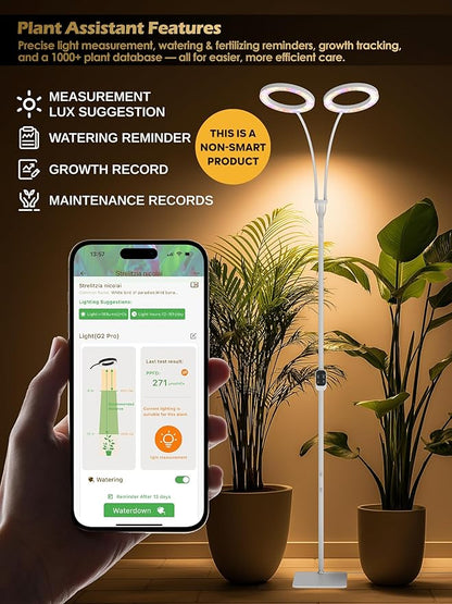GLOWRIUM Grow Lights for Indoor Plants, Full Spectrum LED Grow Light, Stepless Dimming,3 Lighting Mode and Adjustable Height, Plant Light with 3/9/12/16H Timer (White, Dual Heads)