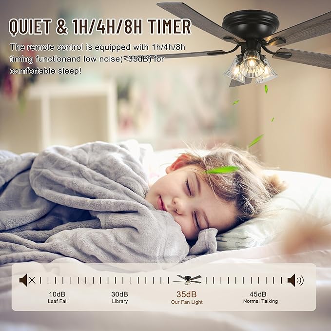 52'' Flush Mount Ceiling Fans with Lights and Remote Control,Reversible DC Motor,5 Reversible Blade,6 Speeds,Rustic Farmhouse Ceiling Fan for Living Room,Dining Room,Bedroom
