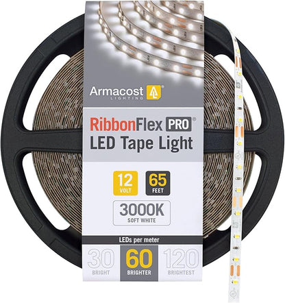 Armacost Lighting RibbonFlex Pro 12V White LED Strip Lights 60 LED/m, 3000K, 65.6 ft 142260