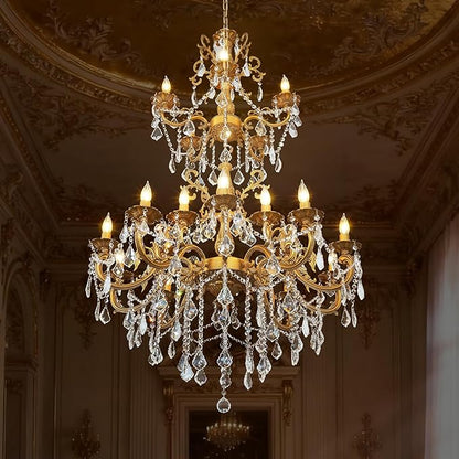 Large Crystal Chandeliers Contemporary Chandelier Island Lighting 20 Lights Candle Pendant Ceiling Light Fixture for Living Room Staircase Hallway Entry High Ceilling H50''