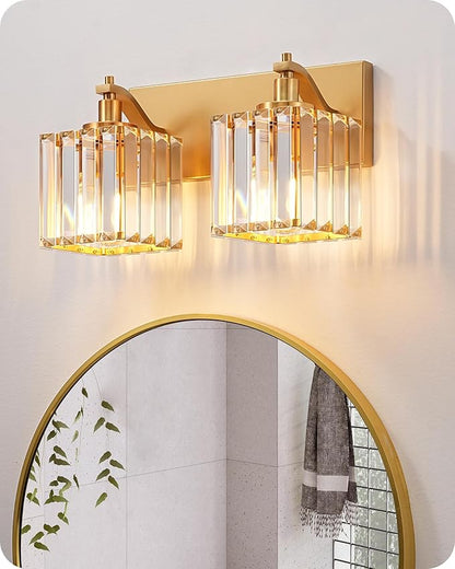 EDISHINE Bathroom Vanity Light, Modern Bathroom Lighting Fixtures, 2 Light Crystal Vanity Lights Over Mirror, Brass Bath Wall Sconce Lamp for Powder Room, Makeup, E26 Base, Gold