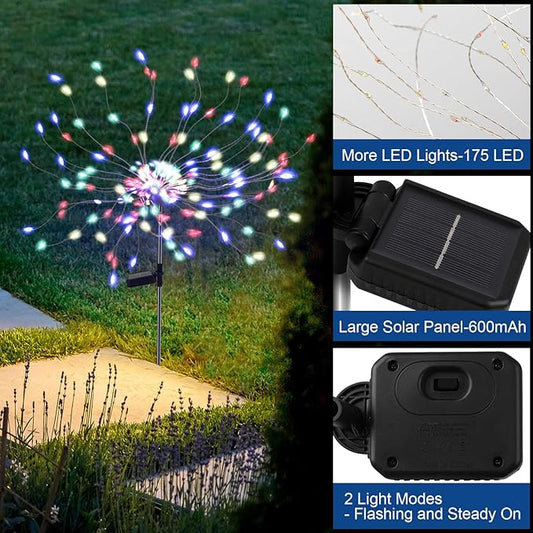 PXBNIUYA 4 Pack 175 LED Solar Garden Light for Yard,Firework Lights Outdoor Waterproof with 2 Modes Twinkling Light, Sparkly Starburst Lights for Wedding Walkway Halloween Christmas Decor(Colorful)