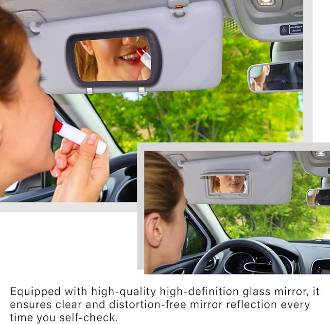 Car Visor Mirror, Universal Clip-On Automotive Sun Visor Vanity Mirror for SUVs and Various Vehicles, Car Accessories Interior for Women, Black