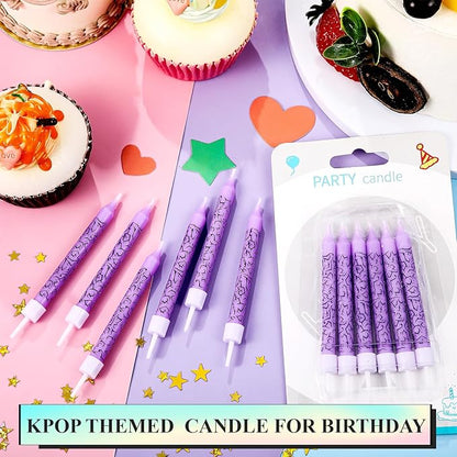 Conelist 12 Pcs Kpop Themed Birthday Candles Purple Lightning Birthday Decorations Cartoon Movie Cake Toppers for Kpop Themed Party Supplies