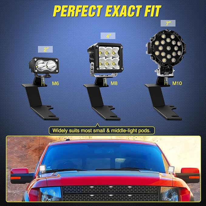 Nilight Ditch Light Brackets Hood Hinges Mount Bracket Kit for Auxiliary Offroad LED Pods Work Lighting Compatible with Ford F-150 Raptor 2015 2016 2017 2018