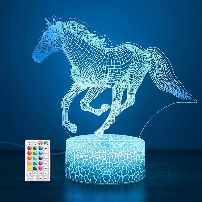 Hoofun Horse Gifts for Girls, 16 Colors Horse 3D Illusion Lamp, Night Light with Timer Remote and Touch Control, Horses Decor for Kids Room, Girls Birthday Gifts