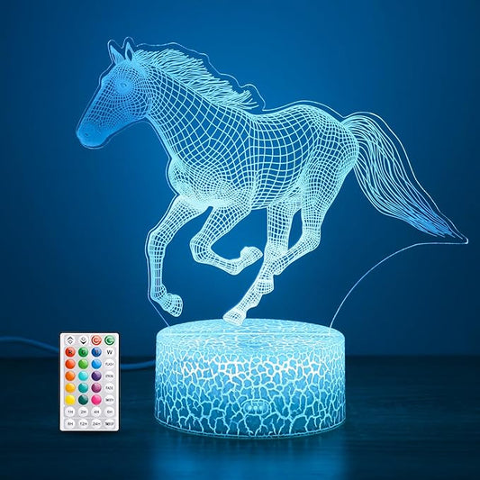 Hoofun Horse Gifts for Girls, 16 Colors Horse 3D Illusion Lamp, Night Light with Timer Remote and Touch Control, Horses Decor for Kids Room, Girls Birthday Gifts