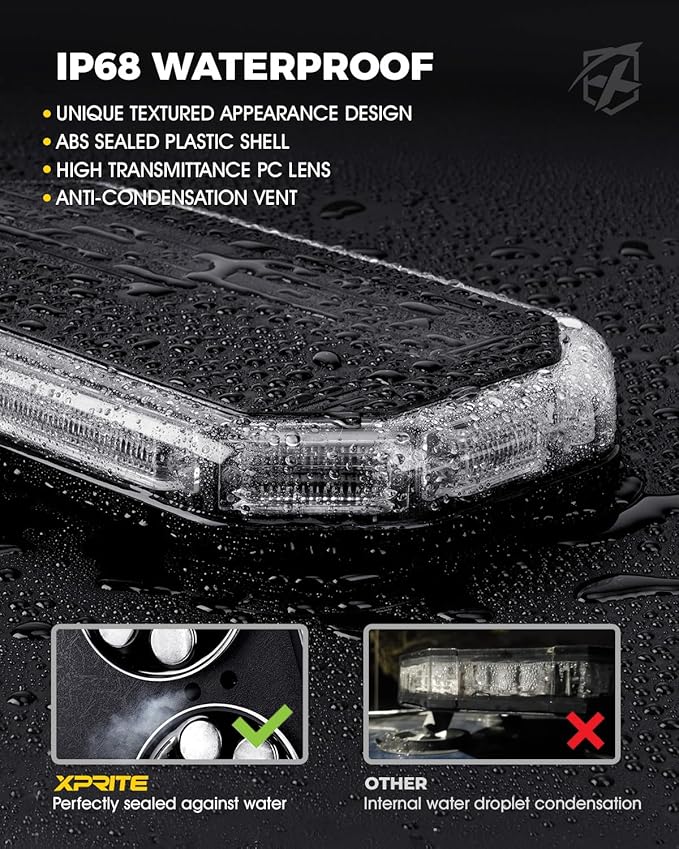 Xprite White Green Rooftop Emergency Strobe Light Bar, US Flag Beacon Safety Flashing Warnin Lights w/Control Panel Magnetic Base for Construction Trucks Plows Postal Security Cars