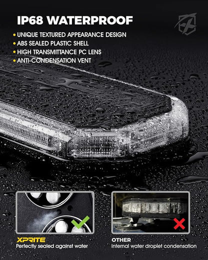 Xprite White Green Rooftop Emergency Strobe Light Bar, US Flag Beacon Safety Flashing Warnin Lights w/Control Panel Magnetic Base for Construction Trucks Plows Postal Security Cars