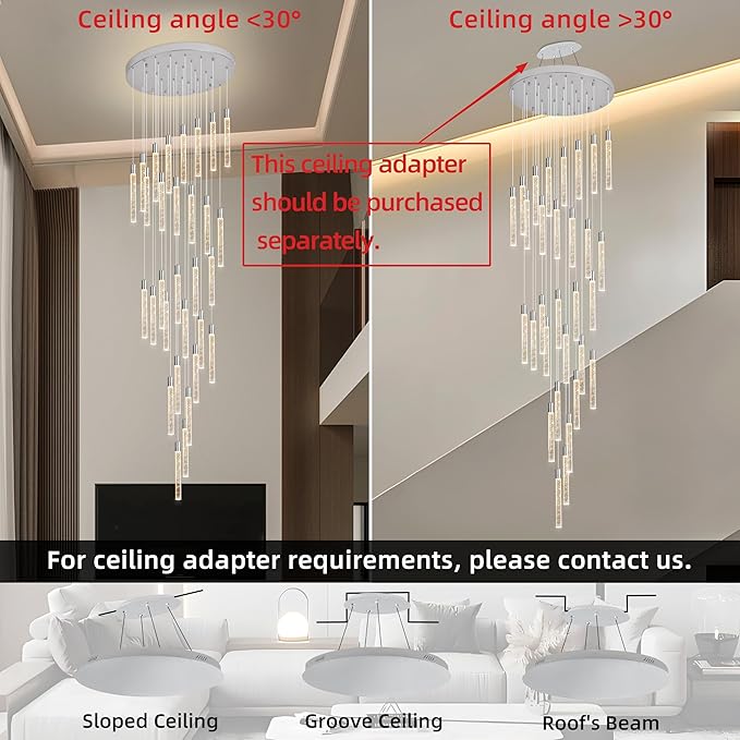 30-Lights Bubble Chandelier for Entryway High Ceiling-196 Height Adjustable Crystal Chandelier,3 Color Temperature Dimmable LED Pendant Light Fixture for Foyer Living Room Staircase,Chrome