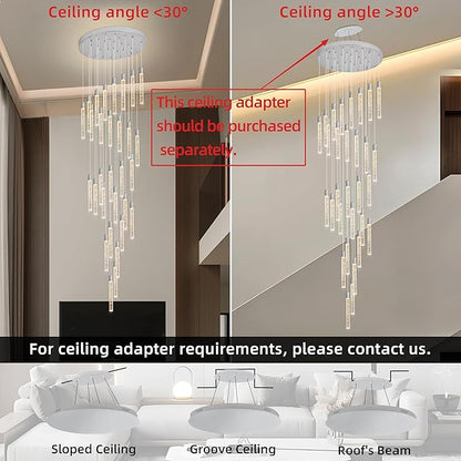 30-Lights Bubble Chandelier for Entryway High Ceiling-196 Height Adjustable Crystal Chandelier,3 Color Temperature Dimmable LED Pendant Light Fixture for Foyer Living Room Staircase,Chrome