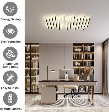 JAYMP 15 Lights Linear Modern Ceiling Light 43.3 inch Dimmable LED Chandelier Semi Flush Mount Light Fixture for Dining Room Kitchen Island Living Room