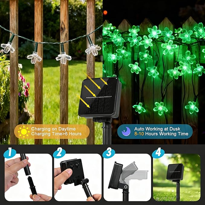 2 Pack Total 52FT 120 LED Solar String Lights Outdoor Waterproof Flower Fairy Lights for Garden Fence Patio Yard Christmas Tree Lawn Wedding Party Decor, Red and Green