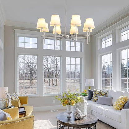 RUIYEY Dining Room Chandeliers Light - Modern Brushed Nickel Chandelier, 8-Light Metal Farmhouse Dining Room Light Fixture, E26 Hanging Pendent Lighting for Kitchen, Living Room, Foyer, Entrance