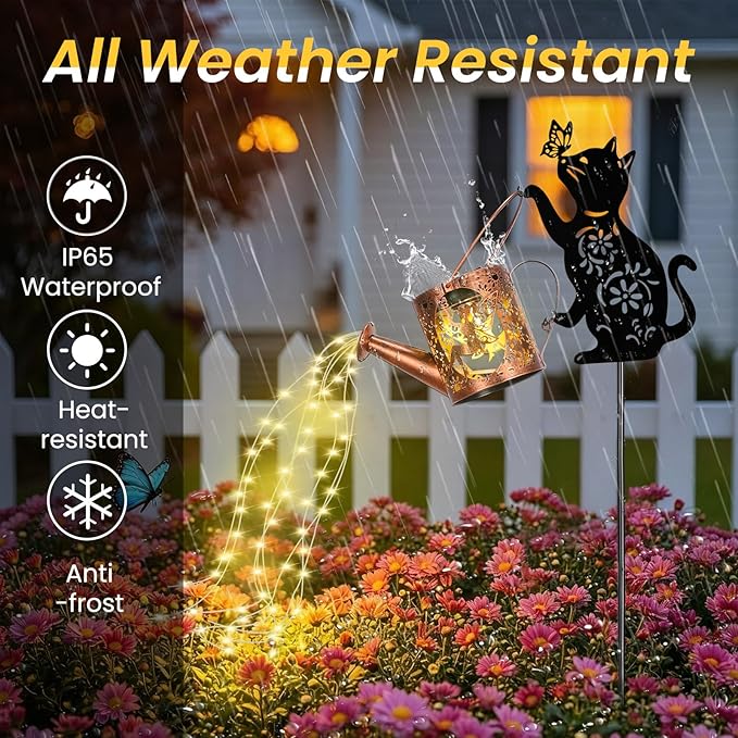 LOVERUIS Cat Solar Watering Can Lights,Outdoor Hanging Solar Lights Lantern,Gifts for Mom Women Birthday Mother's Day,Garden Waterproof Garden Decor Outside Patio Yard Pathway Backyard