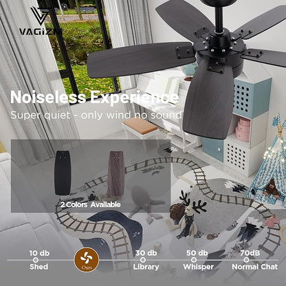 Ceiling Fan 36'' for Small Room Matte Black Modern Fans with Light Remote Control - Reversible Quiet DC Motor Dimmable with 6 Speeds for Bedroom Indoor Use