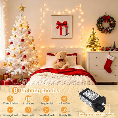 66FT 200 LED Outdoor String Lights, Plug in Christmas Lights Indoor Waterproof, 8 Modes Connectable Clear Wire Fairy Twinkle Lights for Bedroom Garden Yard Wedding Party Decorations, Warm White