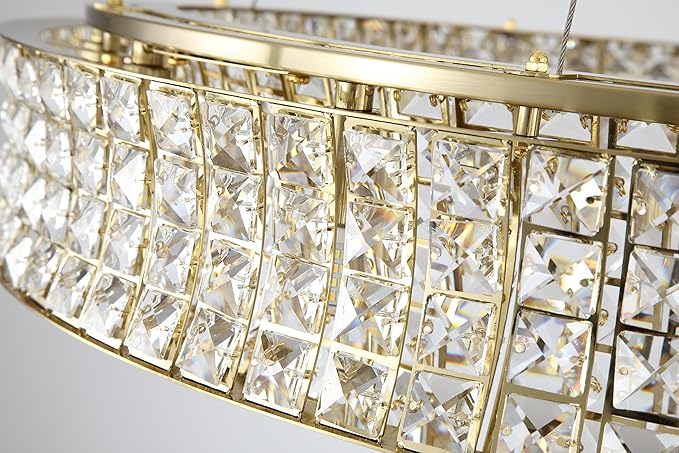Modern Crystal Chandelier Round 20-Light Contemporary Hanging Ceiling Light Fixture Copper/Brass Finish with Rectangular Crystals Dining Room Living Room Bedroom Entryway Lighting Easy Install 39''