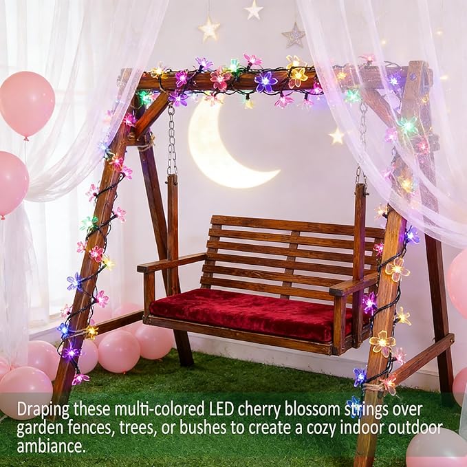JACUXLSS Easter Pastel Flower String Lights Indoor Bedroom Decorations, 33ft 100 LED USB Plug-in Fairy Cute Cherry Blossom Froal Lamp for Patio, Garden Party, Christmas, Birthday Decor (Multicolored)